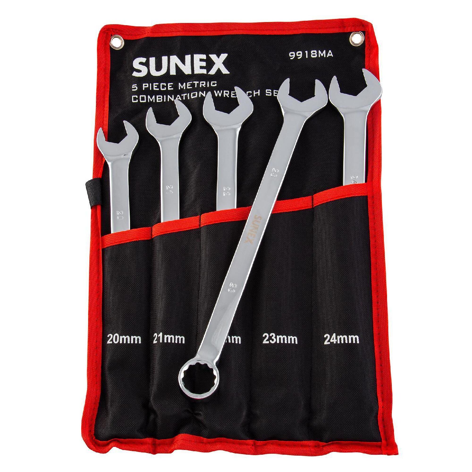 Sunex Tools Metric Full Polish V-Groove Combo Wrench Set — 5-Piece, Model# 9918MA